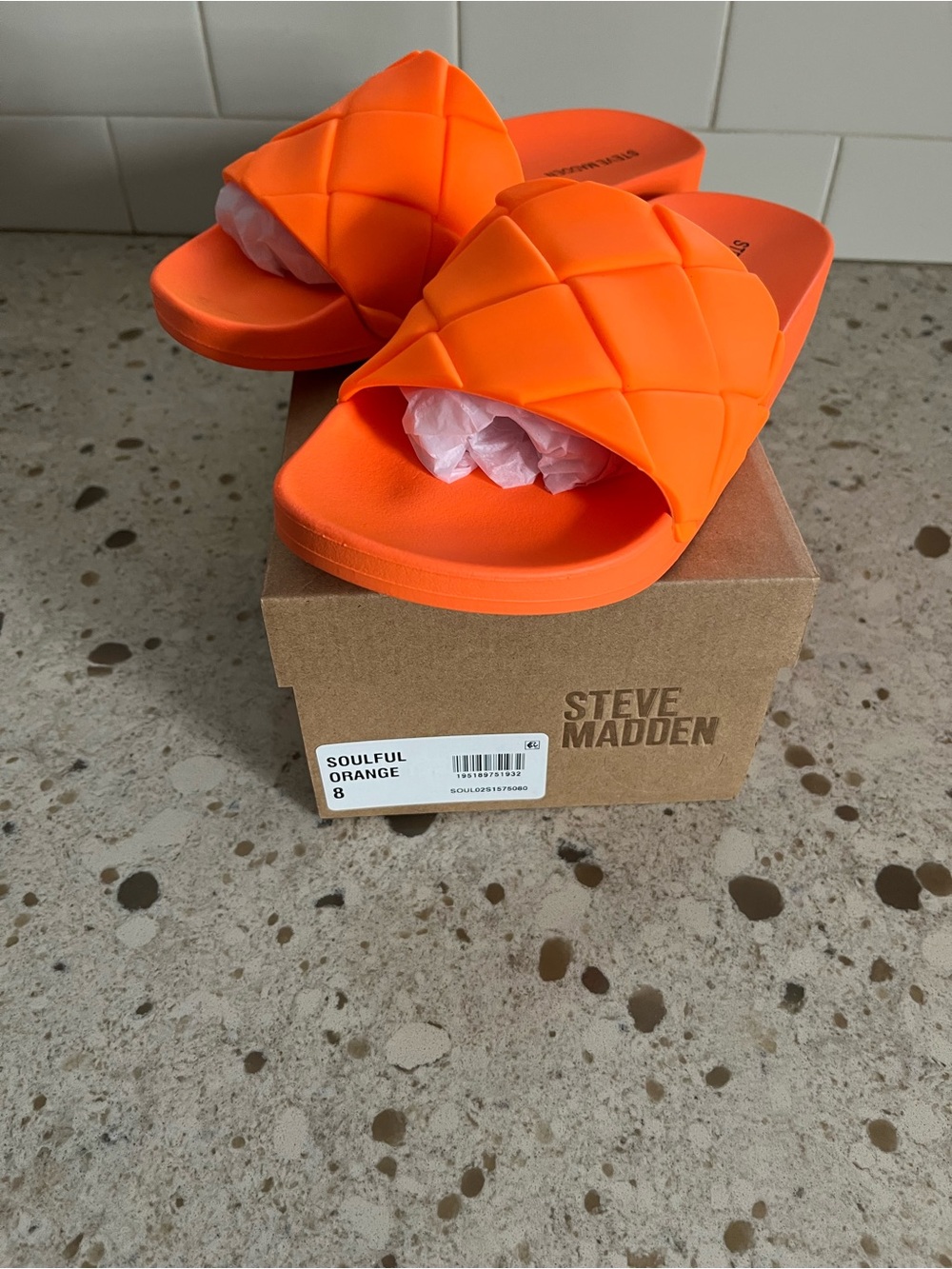 Steve Madden Soulful Orange Quilted Slide Sandals - Orange